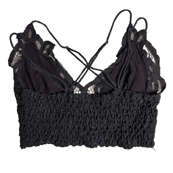 Free People Lace Bralette Womens XS Black Criss Cross Back Boho Feminine Dainty - Picture 5 of 8